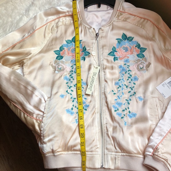 BLANK NYC Ladys Bomber Jacket Size S Blue and Pink Colored Roses Embroidered NWT - Picture 11 of 15
